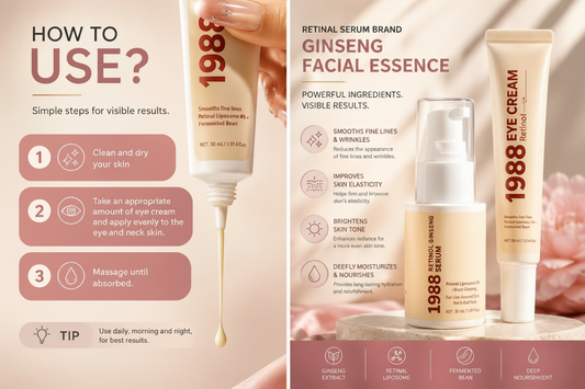Retinol & Ginseng Facial Essence and Eye Cream infographic - Amarrah Beauty