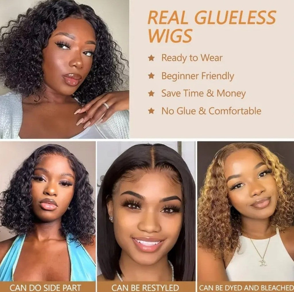 10" Deep Wave Curly Bob Wig — 4x4 Glueless Lace