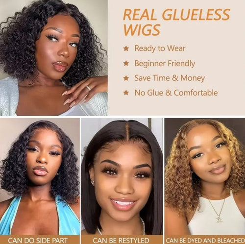 10" Deep Wave Curly Bob Wig — 4x4 Glueless Lace